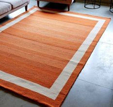 Hand Knotted Orange And Beige Rug
