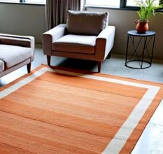Hand Knotted Orange And Beige Rug
