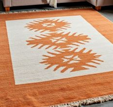 Hand Knotted Minimalist Orange Rug