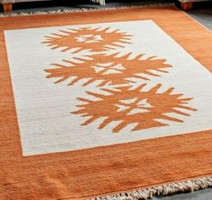 Hand Knotted Minimalist Orange Rug