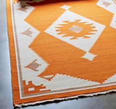 Hand Knotted Orange And Ivory Rug