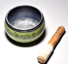 Buddha Carved Tibetan Singing Om Bowl with Wooden Striker