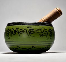Buddha Carved Tibetan Singing Om Bowl with Wooden Striker
