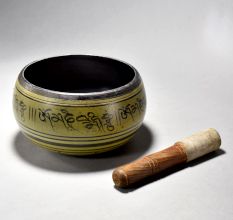 Om Carved Tibetan Singing Om Bowl with Wooden Striker
