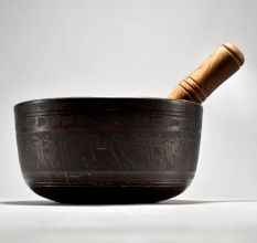 Ganesha Carved Tibetan Singing Om Bowl with Wooden Striker