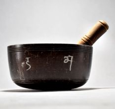 Buddha Carved Tibetan Singing Bowl with Wooden Striker