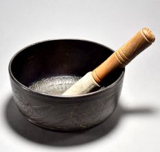 Om Carved Tibetan Singing Om Bowl with Wooden Striker