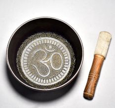 Om Carved Tibetan Singing Om Bowl with Wooden Striker