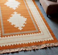 Hand Knotted Orange And Southwestern Rug