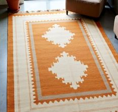 Hand Knotted Orange And Southwestern Rug