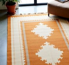 Hand Knotted Orange And Southwestern Rug