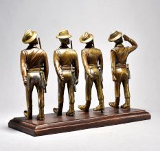 Vintage Soldiers Saluting Collectible Set on Wooden Stand