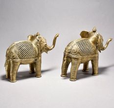Handcrafted Elephant Figurines Dhokra Art Home Decor (Set of 2)