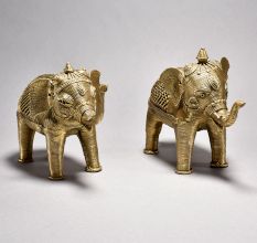 Handcrafted Elephant Figurines Dhokra Art Home Decor (Set of 2)