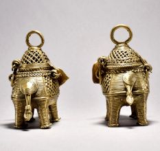 Tribal Art Elephant Pair with Decorative Box