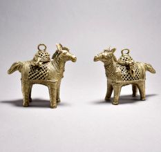 Fine Tribal Art Horse Pair with Decorative Boxes