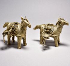 Fine Tribal Art Horse Pair with Decorative Boxes
