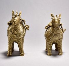 Fine Tribal Art Horse Pair with Decorative Boxes