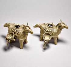 Fine Tribal Art Horse Pair with Decorative Boxes