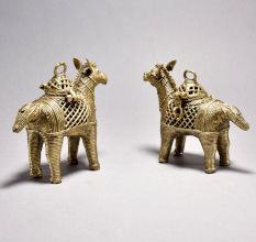 Fine Tribal Art Horse Pair with Decorative Boxes