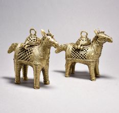 Fine Tribal Art Horse Pair with Decorative Boxes