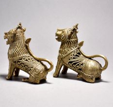 Sitting Tribal Lion Pair with Jali Design