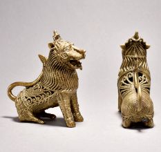 Sitting Tribal Lion Pair with Jali Design