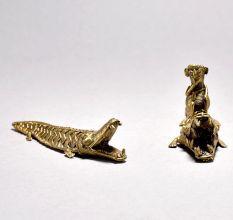 Tribal Art Crocodile Pair with Monkey Figurine