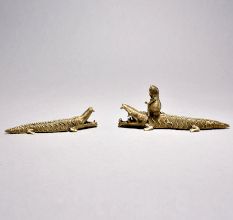 Tribal Art Crocodile Pair with Monkey Figurine