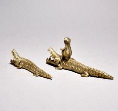 Tribal Art Crocodile Pair with Monkey Figurine