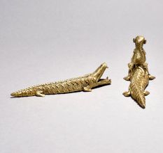 Tribal Art Crocodile Pair with Monkey Figurine