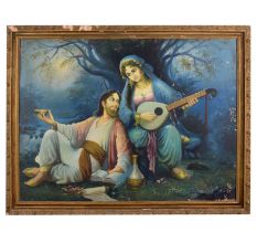 Vintage Hardboard Painting of Persian Poet Umar Khayyam with Original Frame
