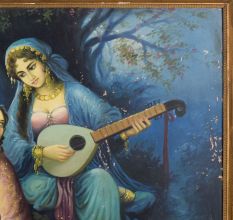 Vintage Hardboard Painting of Persian Poet Umar Khayyam with Original Frame