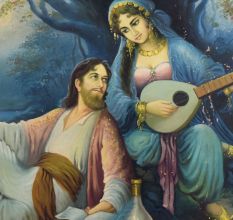 Vintage Hardboard Painting of Persian Poet Umar Khayyam with Original Frame