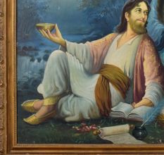 Vintage Hardboard Painting of Persian Poet Umar Khayyam with Original Frame