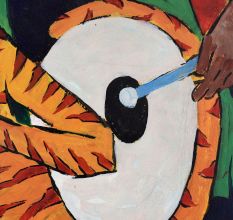 Modern Indian Art Canvas Painting of Tiger and Musician