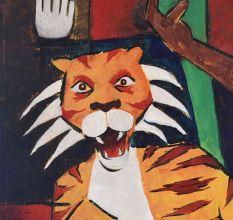 Modern Indian Art Canvas Painting of Tiger and Musician
