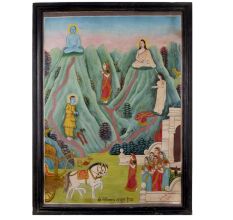 Traditional Jain Paper Painting with Watercolors Depicting Spiritual Journey
