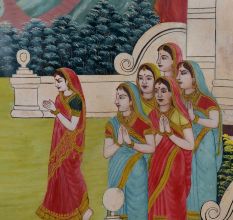 Traditional Jain Paper Painting with Watercolors Depicting Spiritual Journey