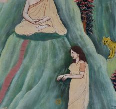 Traditional Jain Paper Painting with Watercolors Depicting Spiritual Journey