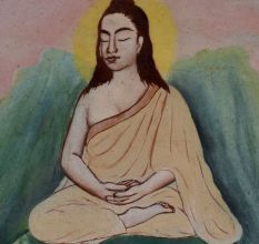 Traditional Jain Paper Painting with Watercolors Depicting Spiritual Journey