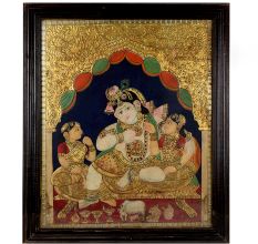 Lord Krishna Tanjore Painting with Rich Gold Embellishments