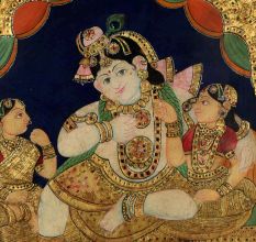Lord Krishna Tanjore Painting with Rich Gold Embellishments