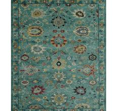 Teal And Yellow Modern Oushak Rug
