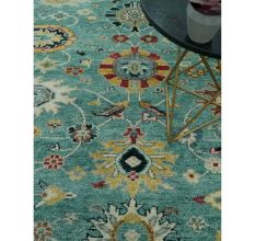 Teal And Yellow Modern Oushak Rug