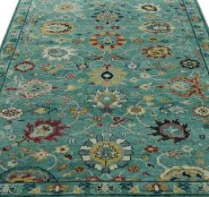 Teal And Yellow Modern Oushak Rug