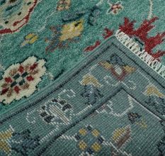 Teal And Yellow Modern Oushak Rug