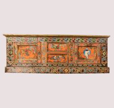 Handmade Wooden Painted Storage Box with Traditional Motifs and Antique Finish