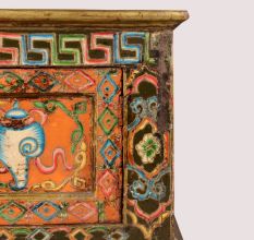 Handmade Wooden Painted Storage Box with Traditional Motifs and Antique Finish
