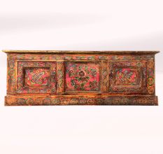 Handmade Wooden Chest with Tibetan Inspired Floral Design